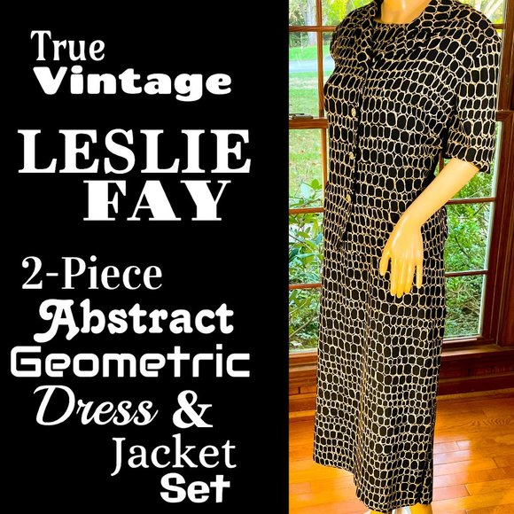 Leslie Fay Dresses & Skirts - ▪️VTG▪️LESLIE FAY▪️2-Piece Abstract Geometric Black & Tan Dress & Jacket Set